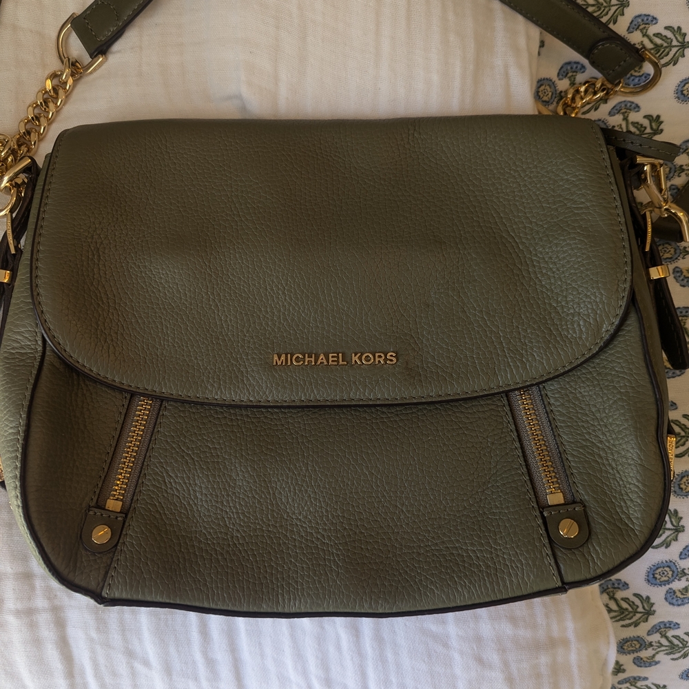 Michael Kors Olive Green Leather Shoulder Bag
